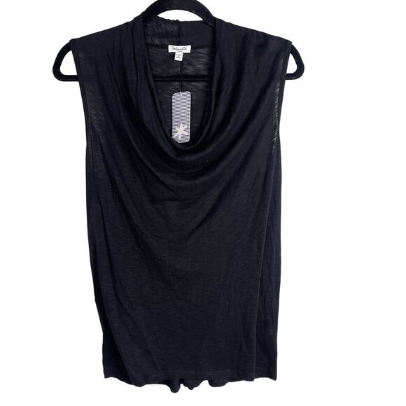 New Splendid XSmall Black Cowl Neck Sleeveless Slub Jersey Tank Top Modal Supima - Picture 1 of 11